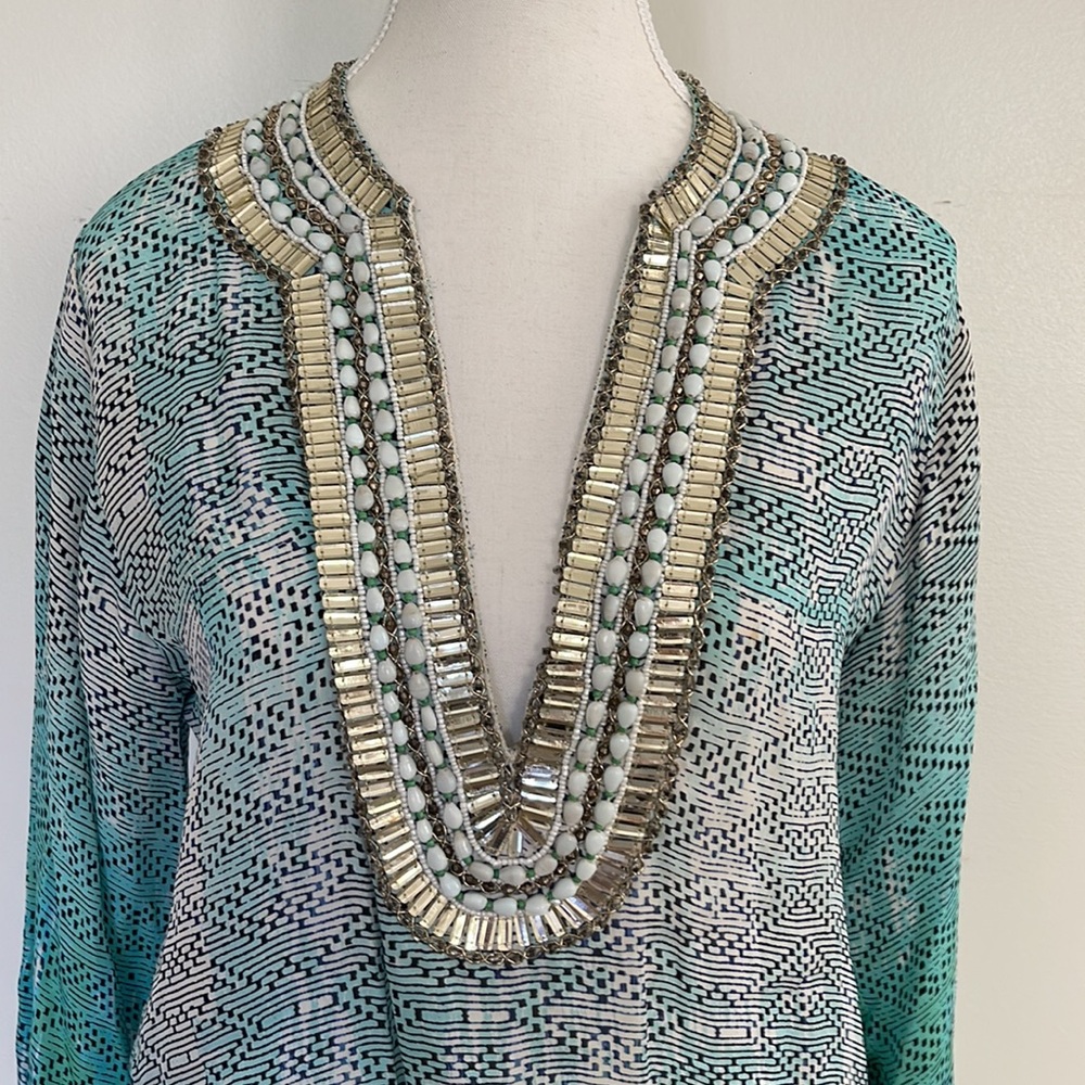 TAJ by Sabrina Crippa silk beaded tunic top - Picture 3 of 7